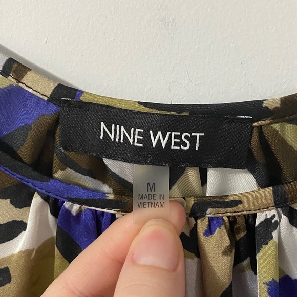 Nine West Tan/Brown/Blue Flowy Tank Blouse - Picture 4 of 7